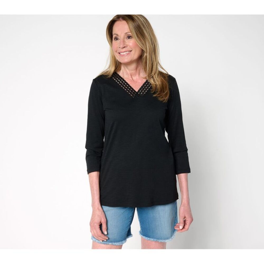 Belle by Kim Gravel Women's Top Plus Sz 4X Slub Knit Braided Beauty Black